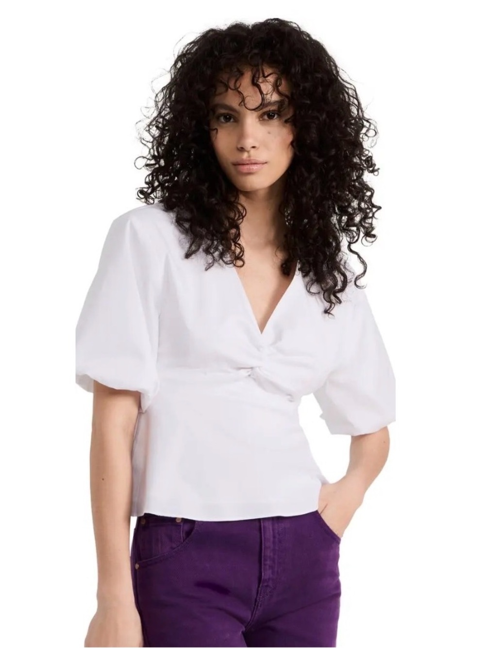 Staud Peplum White V-Neck Top